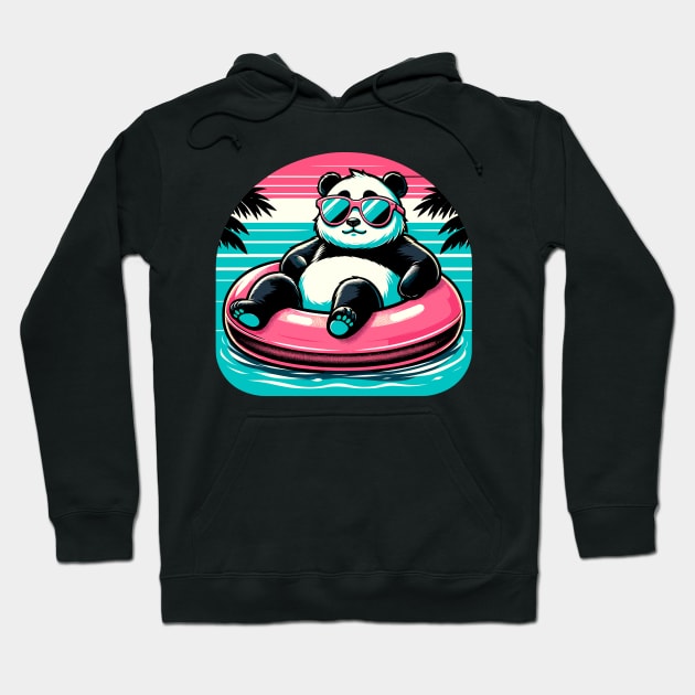 Pool Party Panda in Sunglasses on a Pink Float Funny Pool Panda Hoodie by KsuAnn